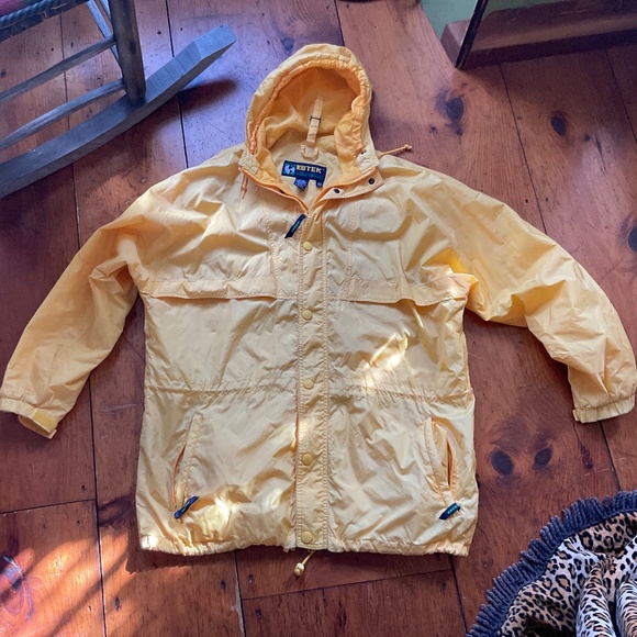 Ebtek Eddie Bauer Rain Coat Yellow Vented Men's Roll Up Hood LIghtweight -Large - Picture 6 of 11